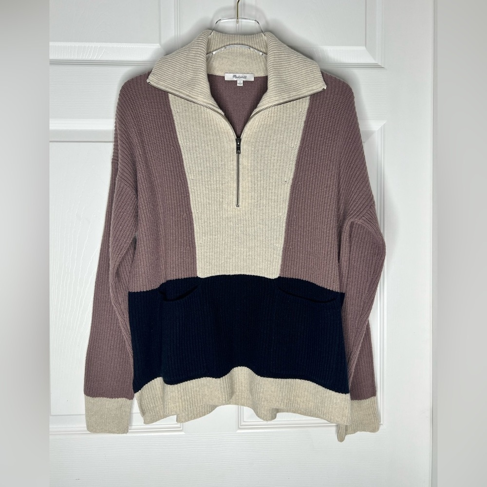 Madewell Colorblock Half Zipper Collared Wool Blend Sweater Sz S